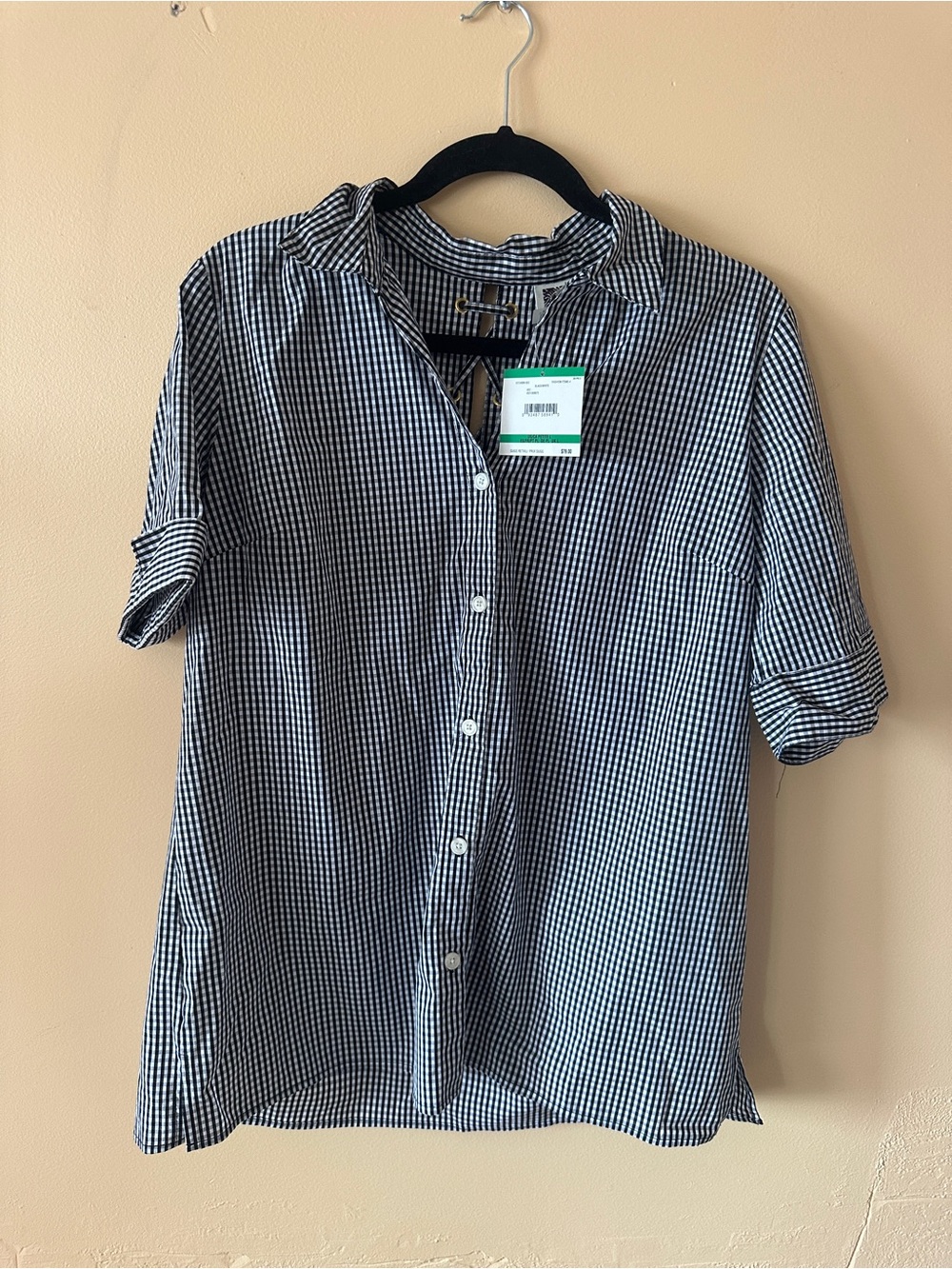 Anne Klein NWT Black White Gingham Button Up Shirt | Retail $79